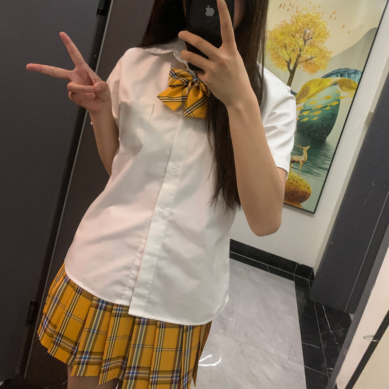姬物语原创JK格裙幸运杏黄色系格裙正统校供学院风半身裙A字裙 - 实物图
