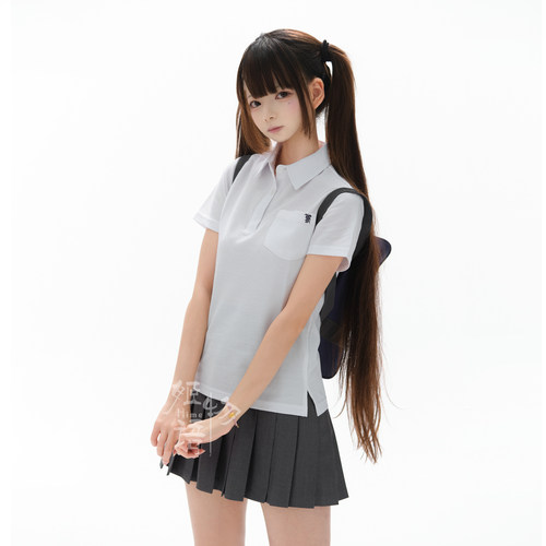 姬物语微修身学院风polo衫运动透气上衣白色刺绣T恤日系原创百搭