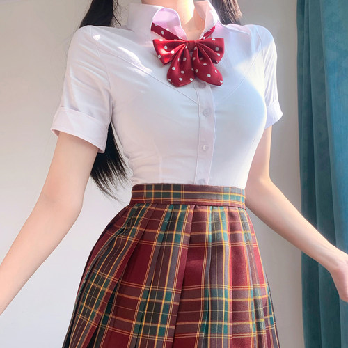 姬物语收腰紧身衬衫弹力学院风纯欲风学姐JK衬衣折袖口原创上衣女