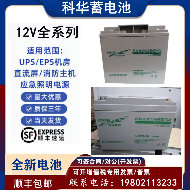 科华蓄电池12V100AH 6-GFM-100铅酸免维护UPS电源直流屏蓄电池