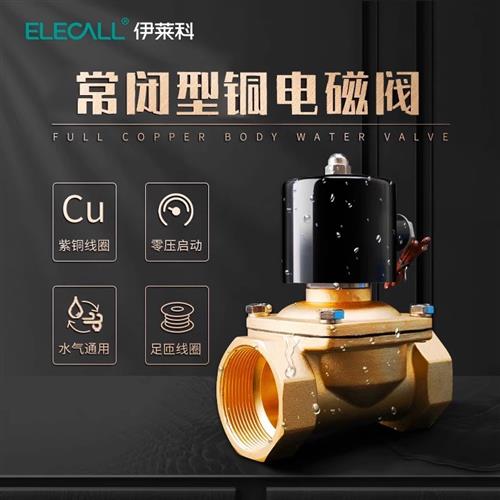 伊莱科铜制电磁阀水阀2W-025-08常闭DC24V控制线圈AC220V1寸6分