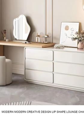 奶油风梳妆台化妆桌卧室简约现代斗柜书桌一体主卧轻奢高级小户型