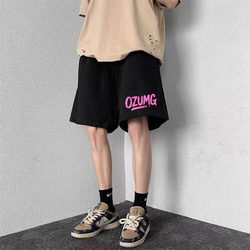 新款美式夏季字母印花短裤男生美式薄款透气休闲裤宽松潮牌复古篮