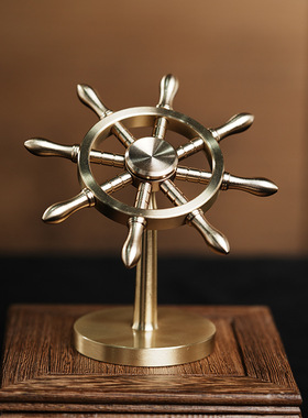 纯黄铜船舵手掌舵人轮船方向盘一帆风顺船工艺品解压把玩摆件