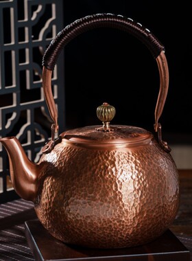 中式仿古手工泡茶壶家用加厚紫铜沏茶手提壶功夫茶具复古百福水壶