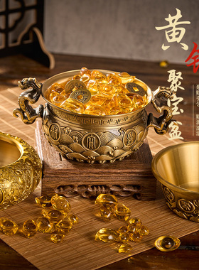 黄铜聚宝盆古典中式纯黄铜百福缸铜工艺品几何黄铜米缸缸