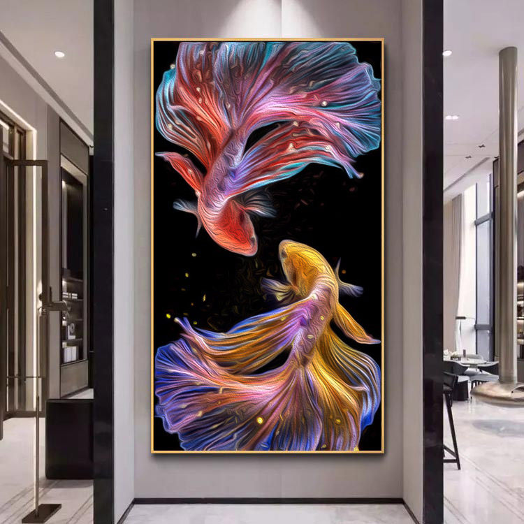 diy数字油画手工数学油彩画画金鱼填色定制小尺寸填充水彩装饰画