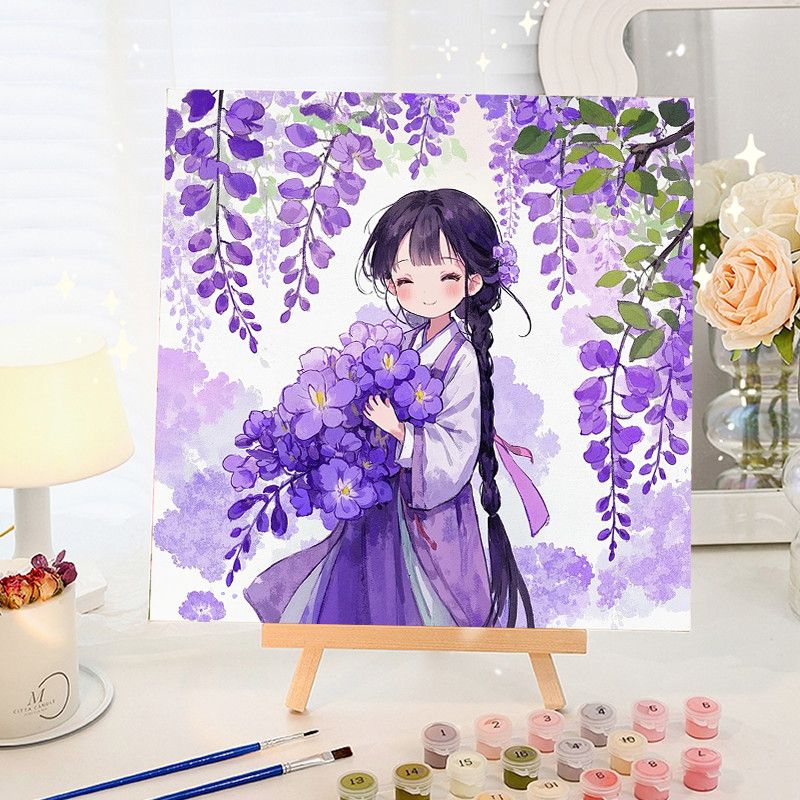 花卉数字油画diy手工填充涂色卡通治愈手绘客厅高级小尺寸丙烯画