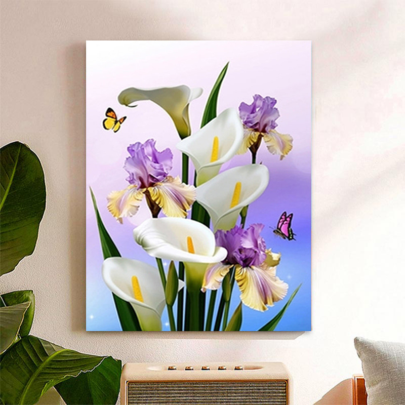 diy填充小众数字油彩画水彩油画马蹄莲治愈手工画定制数学装饰画