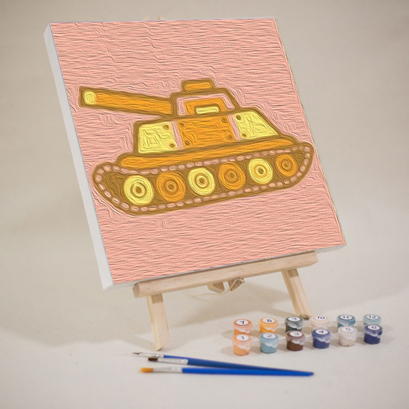 diy数字油彩画坦克儿童油画填色小心理减压手工画画涂色画填充