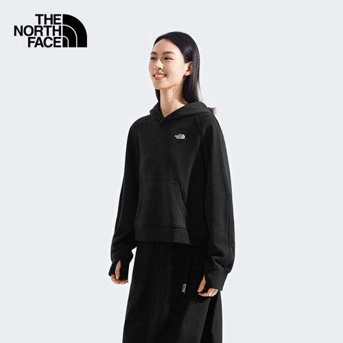 北面女高腰短款连帽针织卫衣春秋