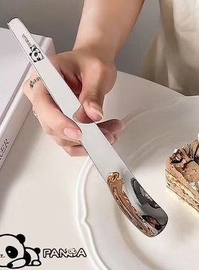 方头甜品勺子平头家用ins搅拌长柄挖勺蛋糕雪糕高颜值咖啡小勺