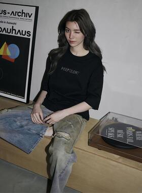 orm同款简约字母印花短袖T恤2024新款overseas宽松百搭情侣上衣潮