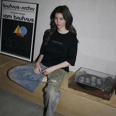 orm同款简约字母印花短袖T恤2024新款overseas宽松百搭情侣上衣潮