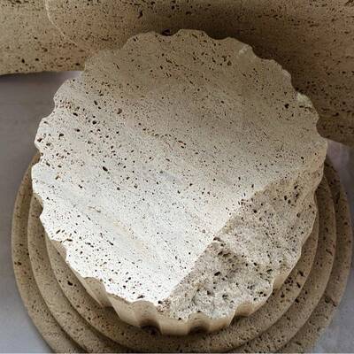 Limestone天然米白黄洞石灰华茶几咖啡桌大理石破烂不规则莱姆石