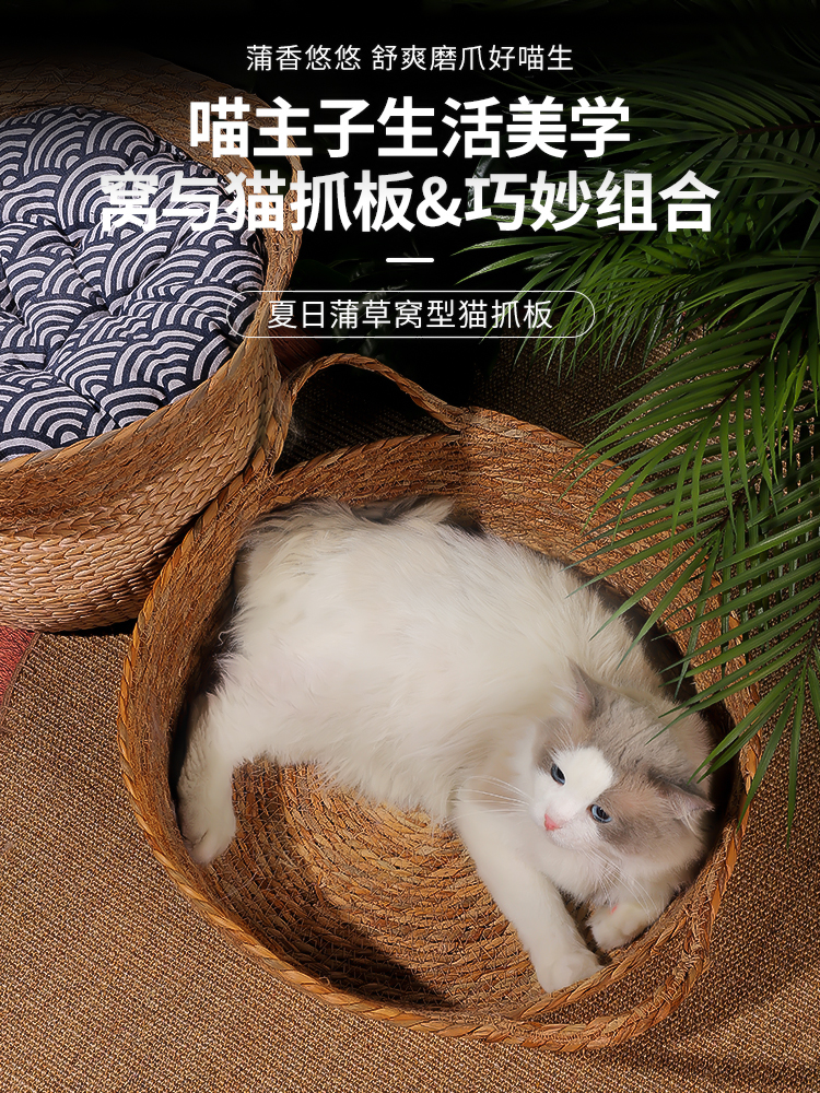 抓猫板猫窝一体多功能藤编四季编织耐磨爪不掉屑猫咪玩具宠物用品 宠物/宠物食品及用品 猫抓板 原图主图