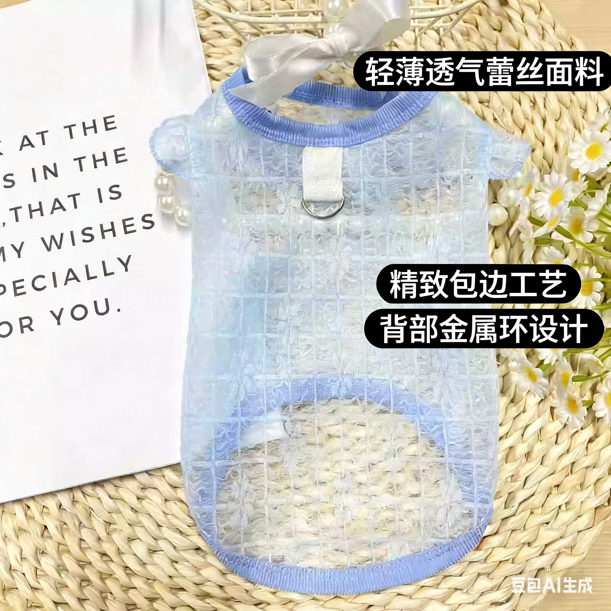 狗狗夏季凉感衣服防掉毛防蚊虫轻薄飞袖网纱猫咪