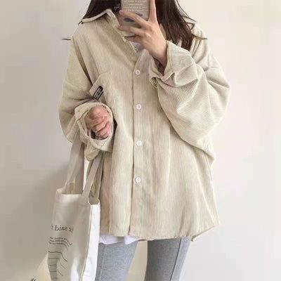 灯芯绒衬衫女设计感小众港风小个子百搭长袖衬衫时尚外穿上衣外套