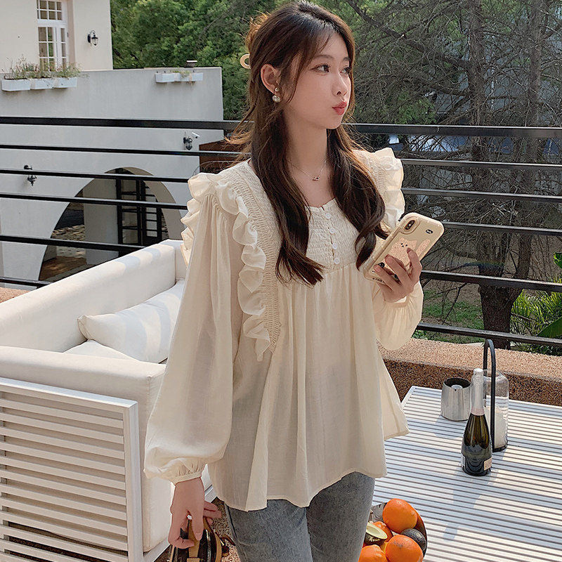 MATERNITY TOPS ARE WORN OUTSIDE IN AUTUMN 2022 NEW KOREAN VERSION OF WOMENS LOOSE AND COMFORTABLE SWEET FUNGUS GENTLE AUTUMN CLOTHES FOR PREGNANT WOMEN