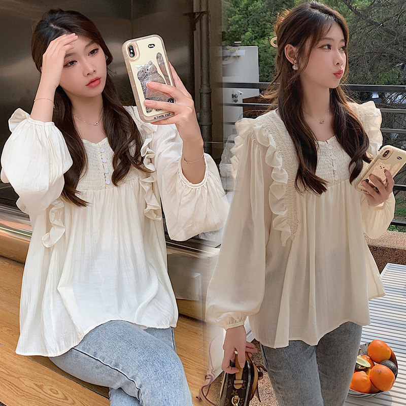 MATERNITY TOPS ARE WORN OUTSIDE IN AUTUMN 2022 NEW KOREAN VERSION OF WOMENS LOOSE AND COMFORTABLE SWEET FUNGUS GENTLE AUTUMN CLOTHES FOR PREGNANT WOMEN