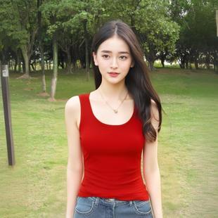 T恤上衣潮修身 夏季 无袖 纯色背心女外穿纯色打底衫 型 白色吊带小衫