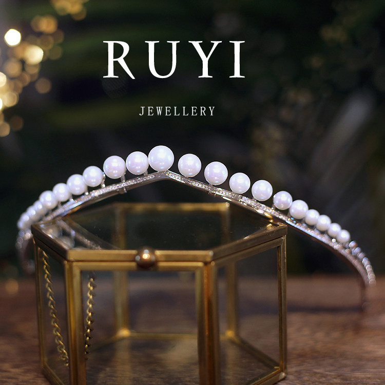 超仙新娘结婚珍珠镶钻皇冠婚礼晚宴头饰高级时尚影楼跟妆发箍配饰