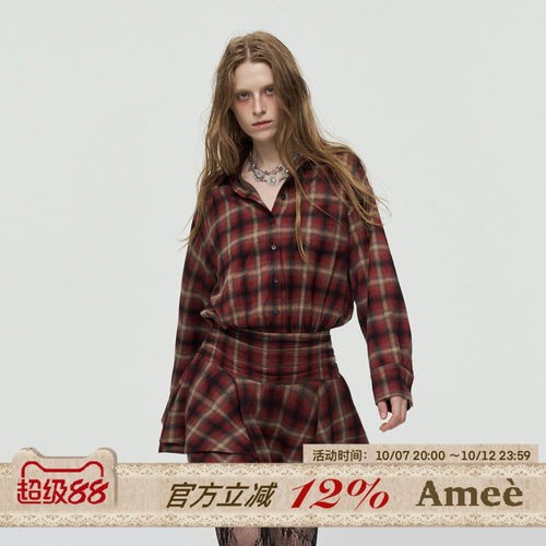 美式复古朋克假两件格纹连衣裙