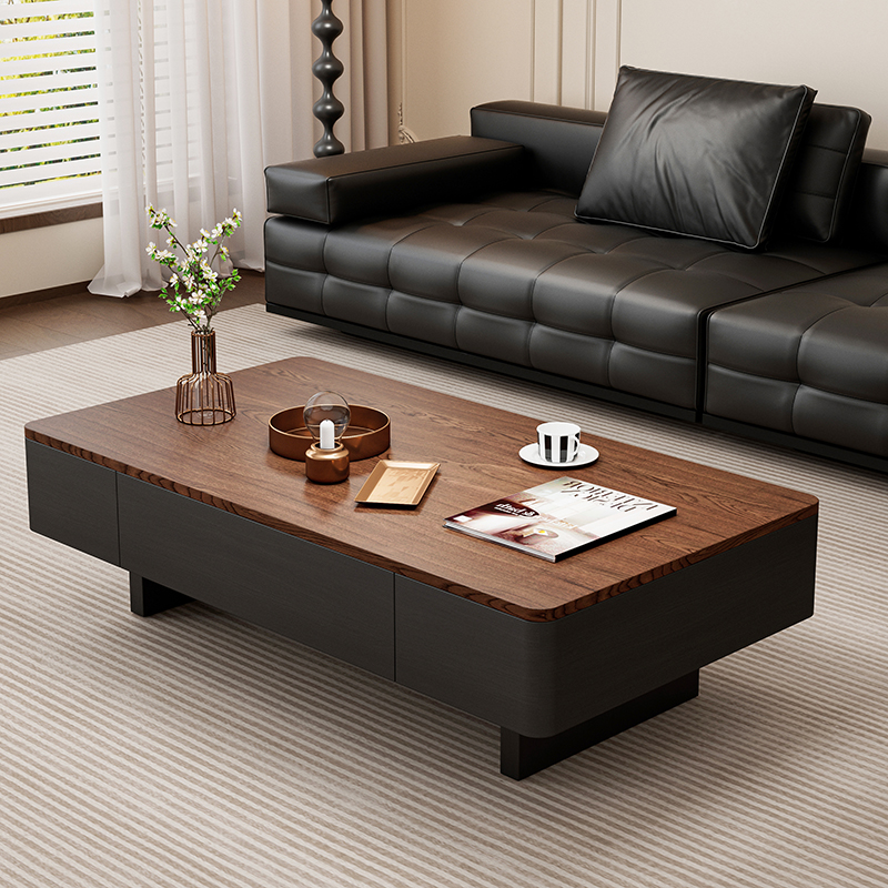 中古风长方形实木茶几现代简约小户型客厅家用轻奢高级感岩板茶几