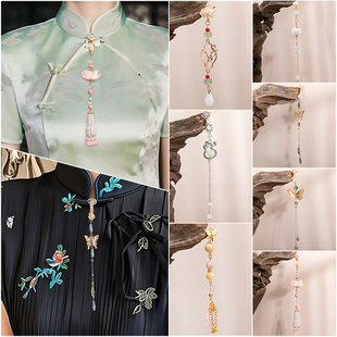 汉服压襟女古风旗袍配饰流苏莲花胸饰国风手工挂件仙气挂件中国风