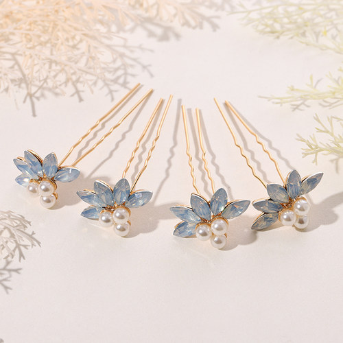 汉服古风发钗点缀小花钗发饰品u型珍珠发簪小清新小仙女簪子