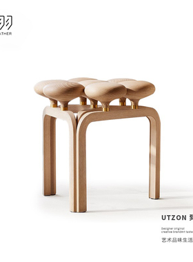 如羽 创意个性Utzon凳子全实木白蜡木原木色设计师空间艺术换鞋凳