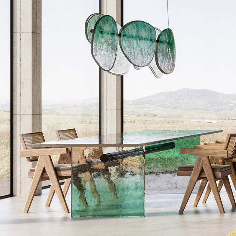 如羽热熔铸造玻璃餐桌别墅长桌