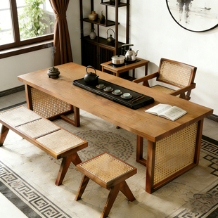 新中式阳台茶桌小型茶台实木茶几家用客厅小户型阳台茶桌椅组合