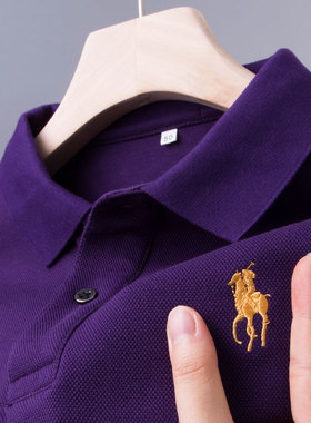 长袖t恤男士POLO衫中年爸爸春秋装p0lo上衣服plol丅po1o纯棉paolo