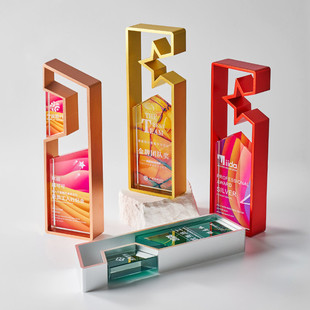 彩色五角星金属奖杯定制定做高档水晶奖牌年会公司优秀员工纪念品