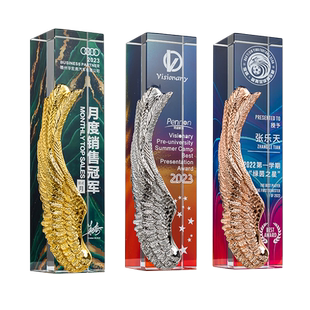 金属羽翼奖杯新款水晶定制高档创意优秀员工奖座年会颁奖年会刻字