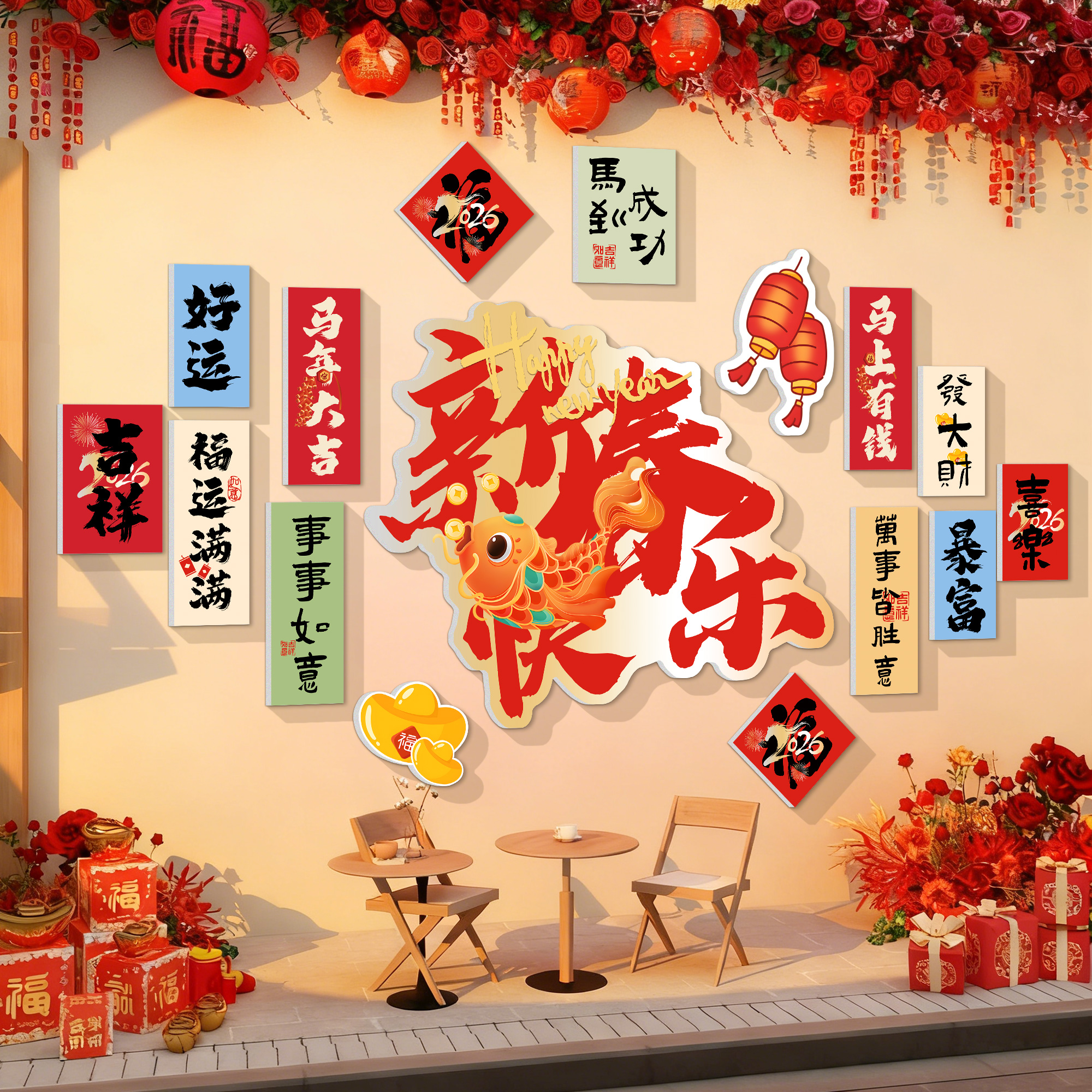 2026新年网红打卡装饰墙马年氛围