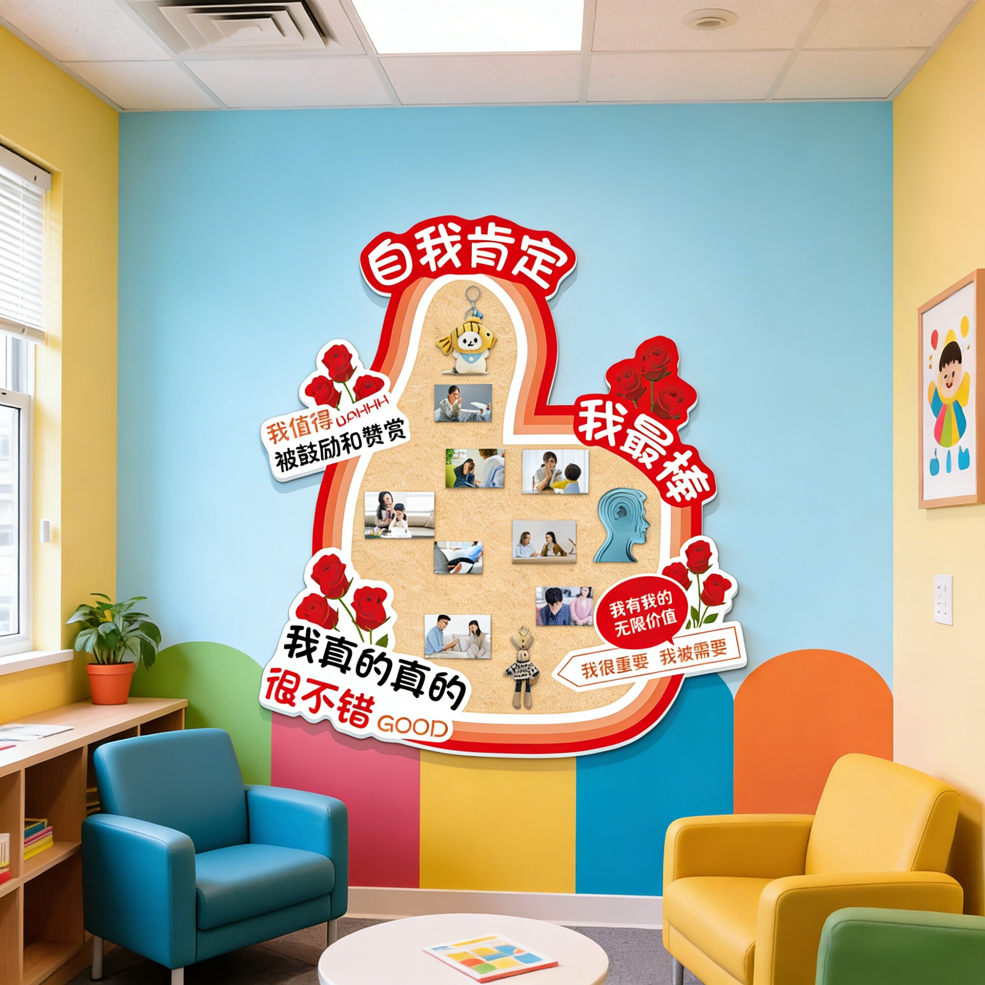 心理健康咨询室布置挂画心灵驿站教室装饰文化墙夸夸墙贴毛毡展板