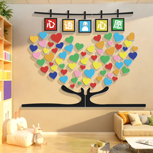 心理角咨询室布置健康辅导教室墙面装饰心愿墙背景板心灵驿站墙贴