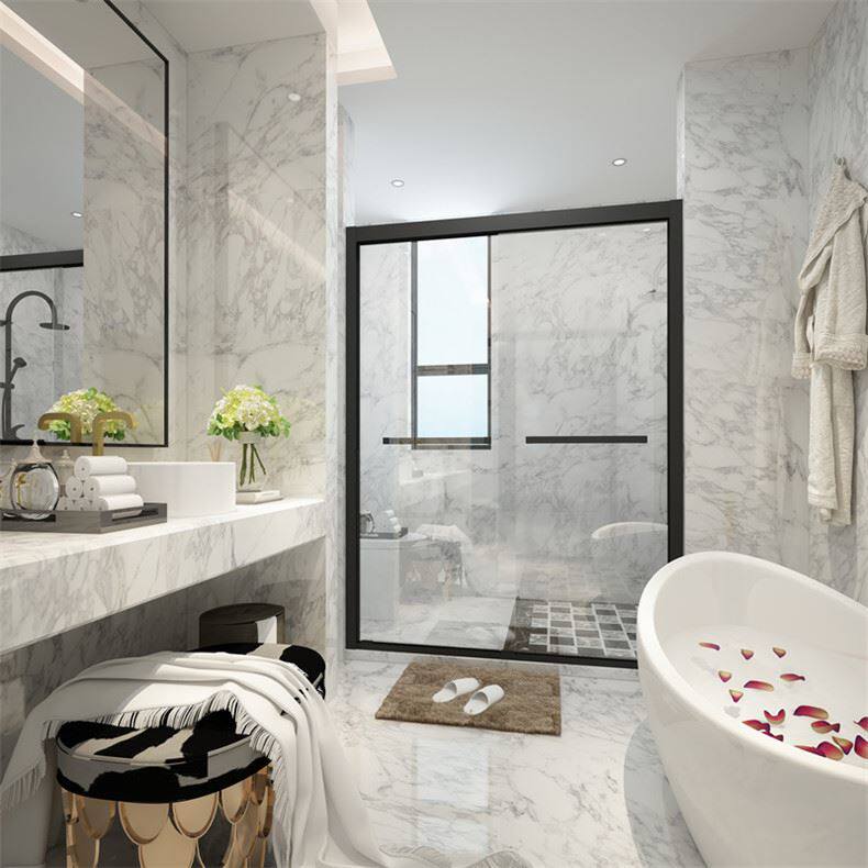 卡思敦隐藏滑轮一字形隔断整体浴室钢化玻璃洗澡间干湿分离淋浴房