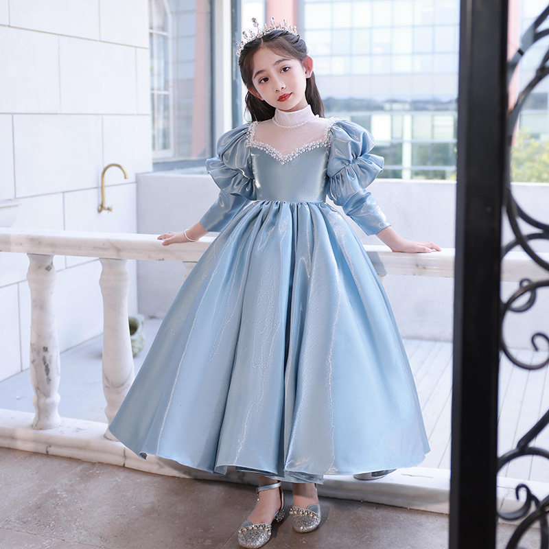 出租女童礼服轻奢小众钢琴演出服儿童生日公主裙长袖主持人花童女