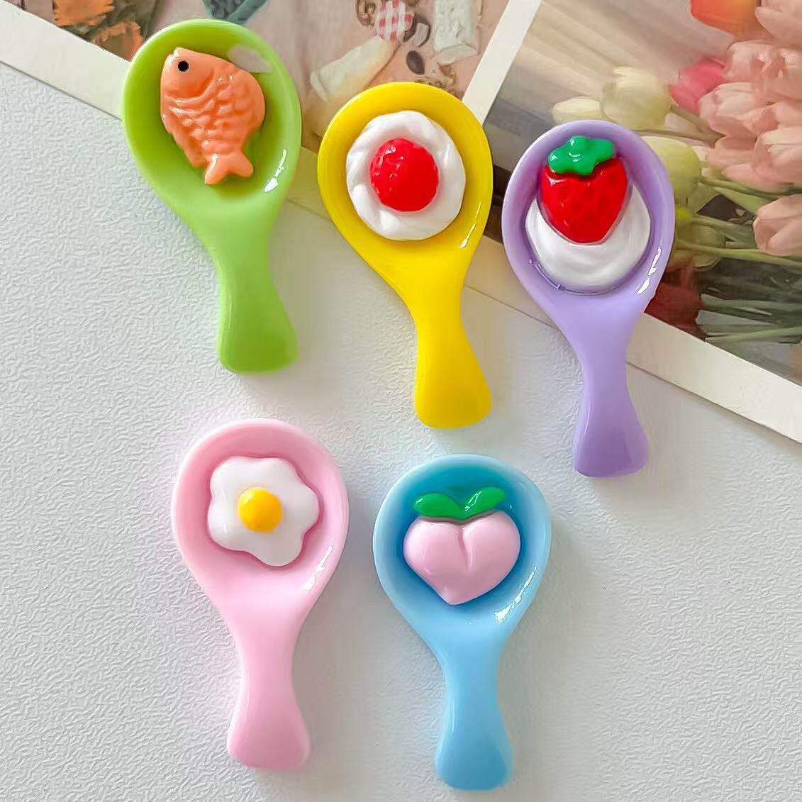 可爱小树脂DIY饰品配件多彩勺子食物车品贴饰冰箱贴钥匙扣挂件包