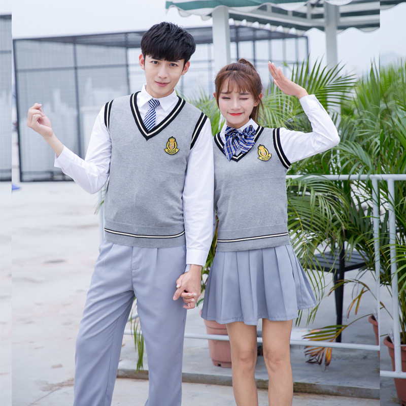 中学生校服班服英伦学院风jk制服棉针织背心套装情侣装表演服批发