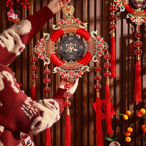 春节马年2026新年装饰品店铺客厅玄关喜庆氛围布置桃木中国结新款