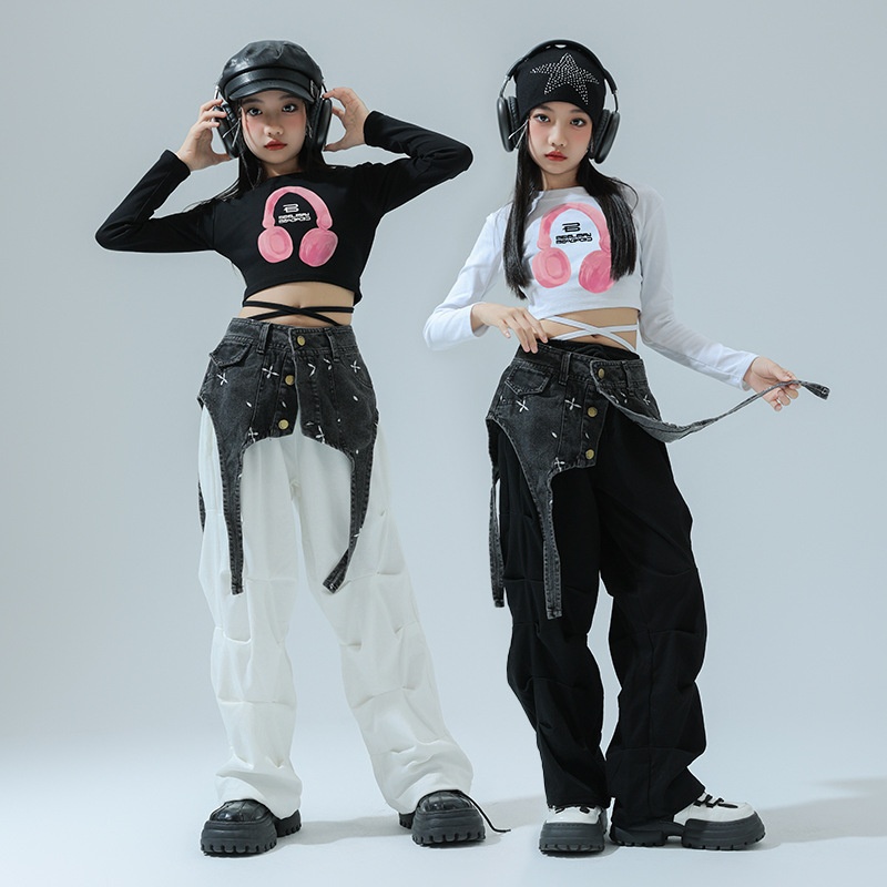 女童爵士舞演出服装女孩jazz露脐街舞表演服儿童时髦炸街演出服潮