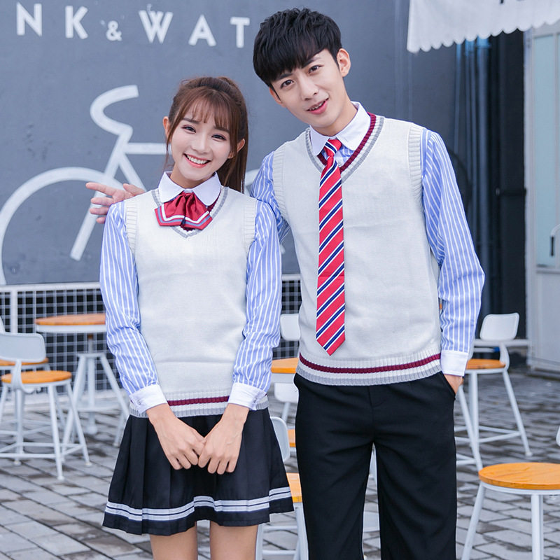 【加十分】中学生校服班服毛衣背心时尚休闲款制服套装一件代发