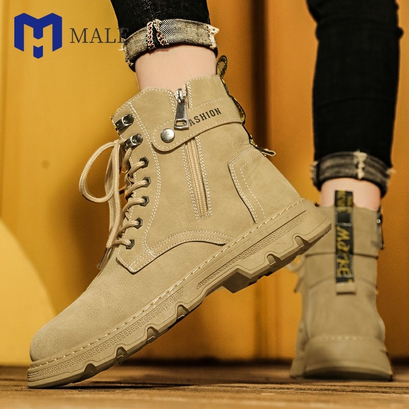 工装马丁靴男款高帮英伦风真皮男士中帮内增高鞋户外运动沙漠靴子