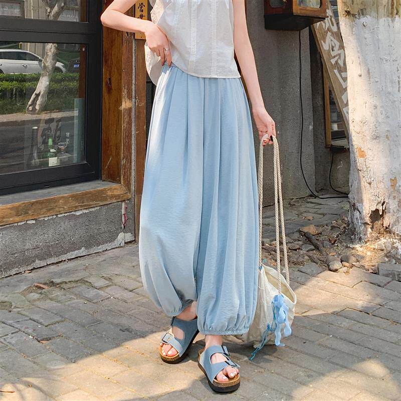 冰丝灯笼裤女夏季薄款2025新款宽松显瘦高腰休闲九分防晒速干裤子
