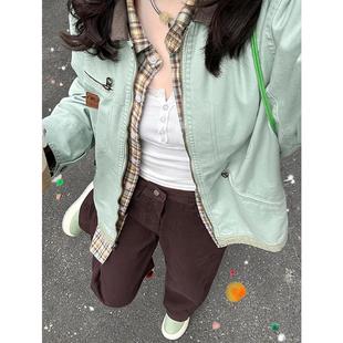 日系复古绿色工装外套女春秋季2025新款爆款春秋美式休闲翻领夹克