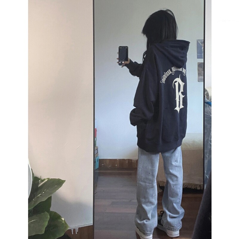 100%纯棉美式复古hiphop连帽卫衣女ins潮牌小众高街春秋情侣外套